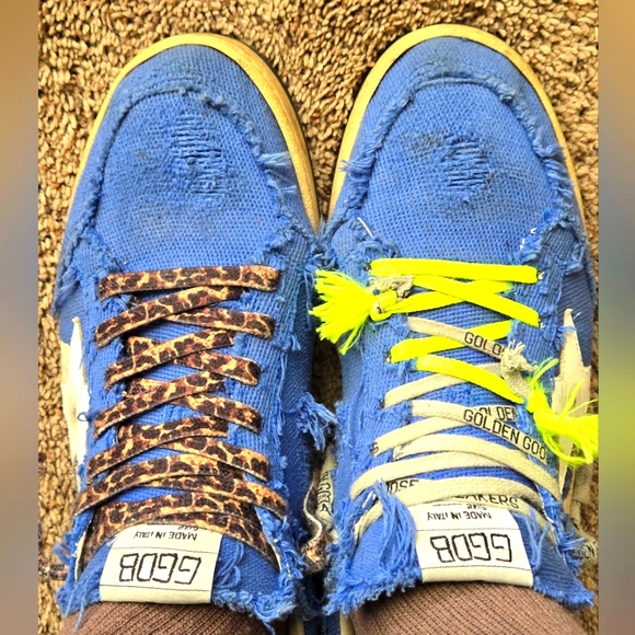 Golden Goose (Ball Star) Blue and Yellow Sneakers Sporty Casual Style - Picture 1 of 7